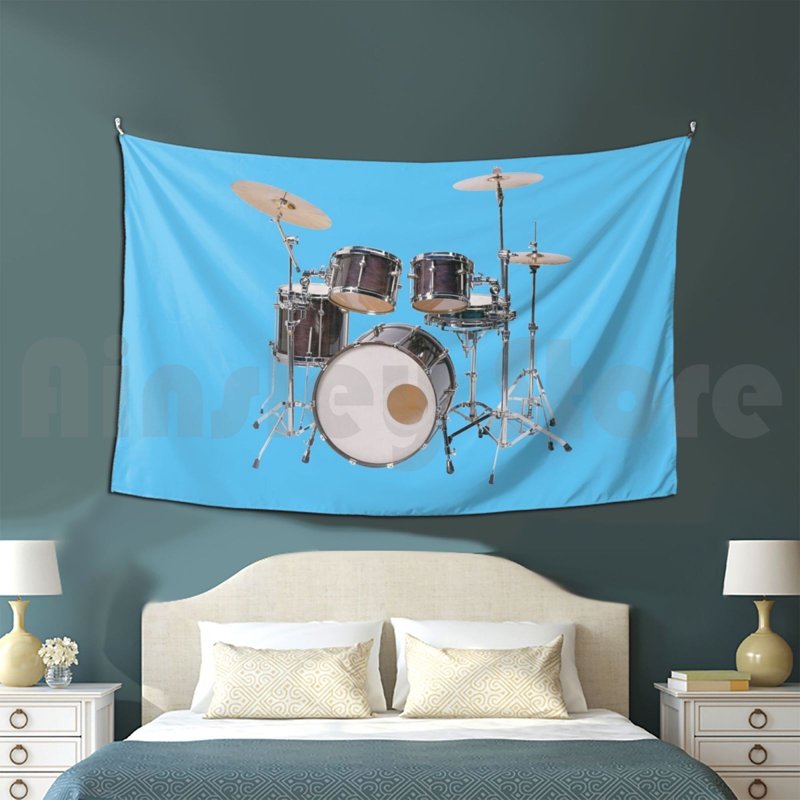 Musical Instrument Images - Drums Illustration Tapestry Living Room Bedroom