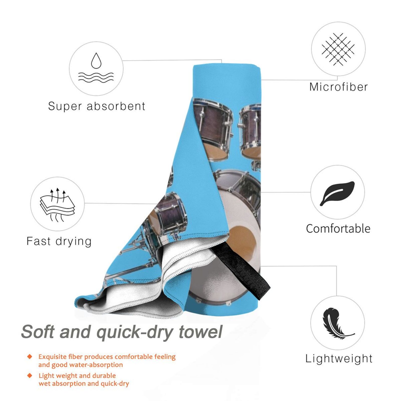 Drums Illustration Bath Towel  - Musical Instrument Images ulasan dan harga
