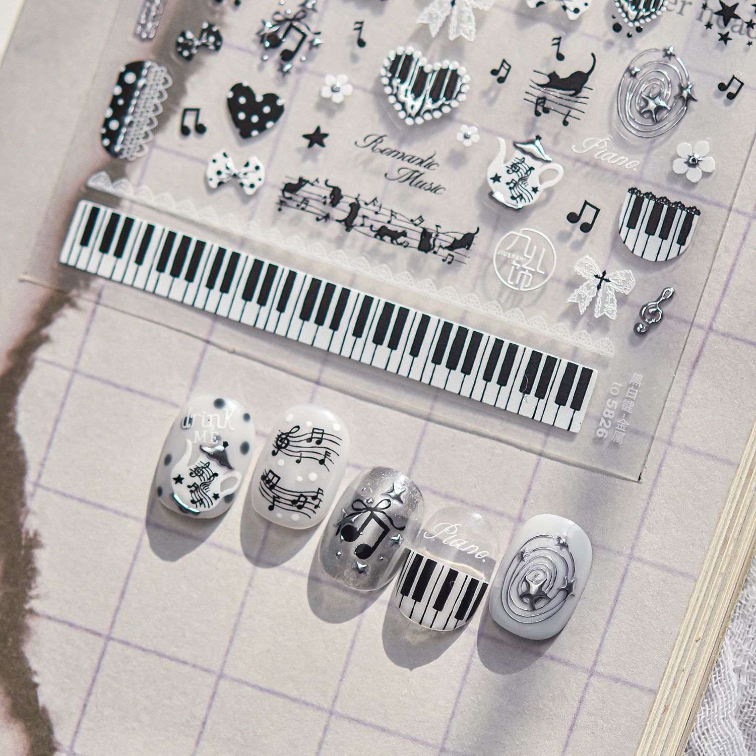 Black White Music 5D Nail Stic - Musical Instrument Images ulasan dan harga
